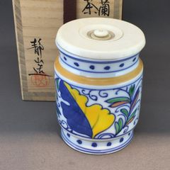 富田静山 阿蘭陀煙草の葉茶器 共箱／京焼替茶器 オランダたばこのは お