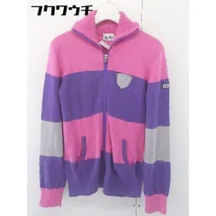 ◇ adidas アディダス コットン ニット ボーダー 長袖 ジップアップ ジャケット サイズM ピンク パープル レディース  【1109230000824】