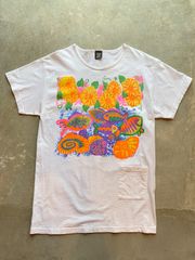 お花　お魚　イラスト　プリント　Tシャツ　ポケット付き
