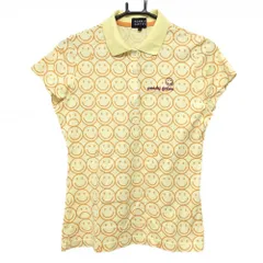 パーリーゲイツ 半袖ポロシャツ イエロー×オレンジ ニコちゃん総柄 スマイル レディース 2(L) ゴルフウェア PEARLY GATES