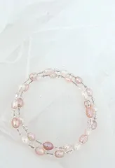 マルチカラー3連パール　ブレスレット　ピンク　BRA190012