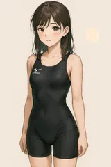 H201ミズノ♪シンプルブラックのハーフスパッツタイプ女子競泳水着♪練習やトレーニングや撮影用やコスプレにも♪サイズO