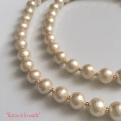 goldビーズのコットンパールロングネックレス
