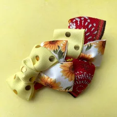 畳縁とリボンのヘアピン　花火　ひまわり　ドット　黄色　夏