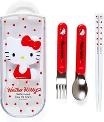 サンリオ SANRIO ハローキティ キティちゃん レリーフ付きランチトリオセット 013803 お箸 スプーン フォーク 子供 キッズ カトラリーのサムネイル