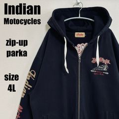 インディアンモトサイクル Indian Motocycle パーカー フーディー ジップアップ ブラック メンズ サイズ 4L