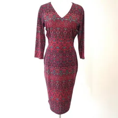 #anc ローラアシュレイ LAURAASHLEY ワンピース 34 えんじ系 ペイズリー柄 七分袖 Vネック レディース [858483]