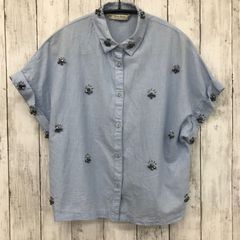 【 ZARA BASIC 】ザラベーシック 水色 半袖 シャツ ブラックビーズ