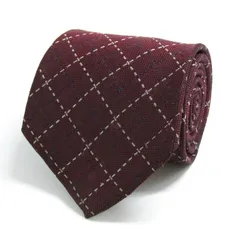 コムサイズム ブランド ネクタイ チェック柄 格子柄 シルク 麻 PO メンズ ワインレッド COMME CA ISM 【中古】