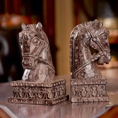 アンティーク調の馬のブックスタンド　彫像 彫刻 馬の頭 ブックエンド ブック 動物 装飾