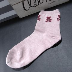 ［socks33］落ち着いたピンクのくま柄ソックス 22-25