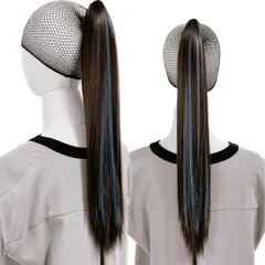 Luce brillare ポニテールウィッグ クリップ ストレート エクステ レディース ウィッグ グラデーション ハイライト ロング 短い 30cm 40cm 50cm 60cm 耐熱 子供 キッズ 髪飾り カラフ [ダークブラウン/ブルー] [50cm]