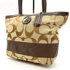 ✨良品✨ COACH コーチ トートバッグ ハンドバッグ シグネチャー キャンバス レザー 革 ベージュ 肌色 レザー 革 ユニセックス 男女兼用 メンズ レディース
