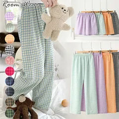 2A22 ギンガムチェック ルームウェア 2タイプ ロング ショートパンツ パンツ レディース ゆったり 部屋着 パジャマ