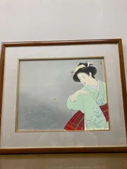 上村松園「清韻」手摺木版画 モモセ版 上村松篁監修 証明シール有 額縁