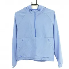 【超美品】アディダス フード付きブルゾン ライトブルー×白 チェック柄 サッカー生地 ハーフジップ  レディース L ゴルフウェア adidas