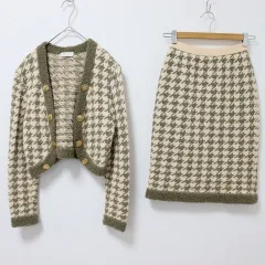 メルローズ MELROSE セットアップ スカートスーツ ジャケット スカート ニット 千鳥格子 x921987n