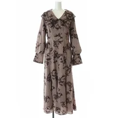 スナイデル SNIDEL ビッグエンブロイダリーカラープリントワンピース ミモレ ロング 長袖 刺繍 0 S ピンクベージュ /AT ■OS