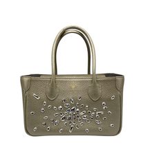 A.D.M.J. エーディーエムジェイ ビジュー付き レザー ハンドバッグ アクセソワ ドゥ マドモワゼル レディース 中古 D4