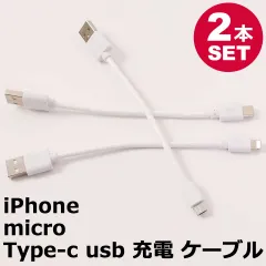 【2本セット】 iPhone 充電ケーブル iPad Android 用 micro USB Type-c ケーブル 全長:約16cm、ケーブル長:約10cm アンドロイド 用 マイクロ USB microUSB 充電ケーブル アウトレット ケーブル y3