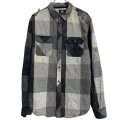 ROOK&REPUBLIC 長袖 チェックシャツ L ホワイト ブラック グレー ボタン 胸ポケット カジュアルシャツ 古着卸 アメリカ仕入 a701-5612