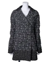 【返品可】CHANEL シャネル ココマークボタン ツイード コート ジャケット アウター サイズ36  ナイロン シルク 黒×マルチカラー　レディース レディースアパレル ハイブランド【中古】【送料無料】