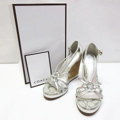未使用保管品 COACH コーチ F2370 JOSLIN サンダル ウェッジソール シグネチャー シルバー 6M 23cm相当 靴 レディース E068B