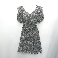 ◇ one after another NICE CLAUP 花柄 半袖 ミニ丈 ワンピース サイズF ブラック パープル ホワイト レディース E  【1407020017121】