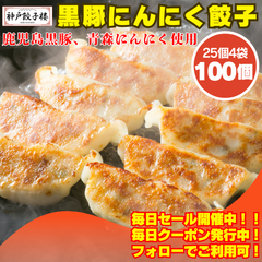 黒豚にんにく餃子 100個 25個×4袋 鹿児島産黒豚 青森県産にんにく使用 九州産黒豚 国産 ぎょうざ 冷凍総菜 お弁当 簡単調理 グルメ
