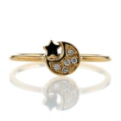 K18YG イエローゴールド リング ダイヤモンド 0.02ct 5粒 クレセントムーン スター 星 月 華奢 指輪 5号【新品仕上済】【zz】【中古】