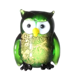 フクロウ ガラス 置物 インテリア雑貨 ふくろう 梟 グリーン 緑 開運 金箔 縁起物 幸せ 幸福 不苦労 ガラス細工