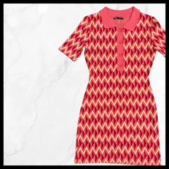 ZARA WOMAN 幾何学柄 襟付きワンピース ピンク ポロドレス