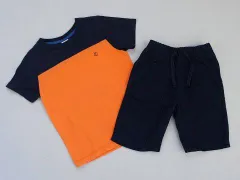 プチバトー petit bateau アウトレット 子供服 男の子 110cm 半袖 Tシャツ ショート パンツ オレンジ 赤 紺 2点 ズボン ボトムス 春 夏 ★3 セットアップ ボーイズ 男児 キッズ 【中古】 ユーズドのサムネイル