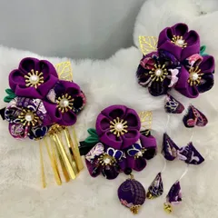 【新品】髪飾り3点セット 七五三 成人式 浴衣 和装 振袖 伝統工芸 可愛い 秋祭り 袴 手作り 女の子 子供 3 歳 7 歳 お祝い 記念日 和風 卒業式 正月 桜 着物 和服 アクセサリー キッズ