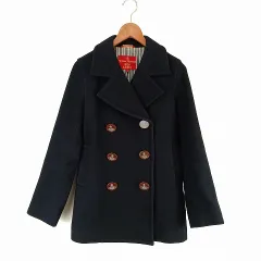 ヴィヴィアンウエストウッドレッドレーベル Vivienne Westwood RED LABEL ウール混 ピーコート ショートコート 3 黒 ブラック ☆AA★のサムネイル