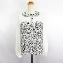 ヘザー Heather ブラウス シャツ 長袖 スカラップカラー 切替 総柄 透け感 F アイボリー ※EKM
