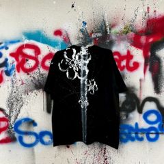 paint T-shirt ペイント Tシャツ ユニセックス ブラック ペンキ オーバーサイズ 久喜倉庫店