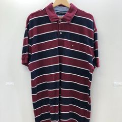 TOMMY HILFIGER/トミーヒルフィガー ポロシャツ 半袖シャツ ボーダー ワンポイントロゴ インドネシア製 メンズ XL ワインレッド ネイビー