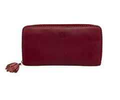 LOEWE ロエベ レザー ラウンドファスナー長財布 レディース アナグラム レッド系 中古 D4