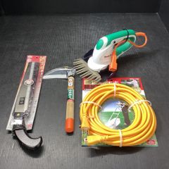 DIY工具4点セット(芝生バリカン・園芸用延長コード・除草鎌・剪定鋸) お庭のお手入れセット[203]