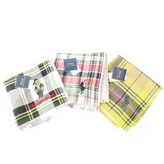 ポロ ラルフローレン POLO RALPH LAUREN 美品 タグ付き 3枚セット チェック ハンカチ ハンドタオル コットン マルチカラー