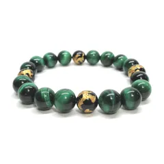 10mm 四神獣金彫オニキス×グリーンタイガーアイ パワーストーン ブレスレット天然石 運気上昇 開運 金運 お守り 青龍 白虎 玄武 朱雀（シンプル）メンズ・レディース　男性・女性　数珠ブレス　開運 [6]