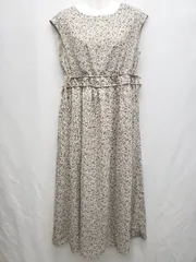 ◇ natural couture ナチュラル 総柄 フレンチスリーブ 膝下丈 ワンピース サイズF ベージュ マルチ レディース P  【1406110021277】