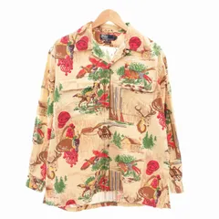ポロ バイ ラルフローレン Polo by Ralph Lauren 90s ヴィンテージ ハンティング柄 コットンシャツ ネルシャツ 長袖 総柄 ベージュ 赤 緑 M 1201
