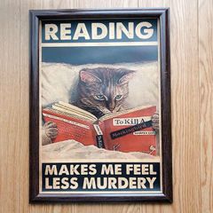 155:手にした力　【フレーム付】図書館に飾ってほしい1枚です。　猫　パロディ　アートポスター アクセサリー