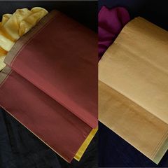 〈黄色の紬の帯〉SALE 縞　リバーシブル　濃い赤茶　織り出し　両面使い　全通袋帯　長め