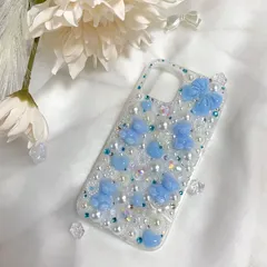 【18日以内発送予定】【ブルー】♡パステルキャンディースマホケース♡/iPhoneケース/パステルカラー/白/ピンク/水色/黄色/カラフル/キラキラ/デコ電/くま/動物/パール