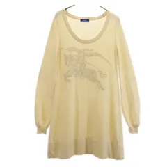 バーバリーブルーレーベル 三陽商会 ウールブレンド ニット 長袖ワンピース 38 アイボリー BURBERRY BLUE LABEL ロゴ レディース 【中古】  【231010】