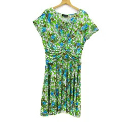 タルボット ワンピース トップス フレンチ袖 花柄 レディース Lサイズ 青×緑 Talbots 【中古】