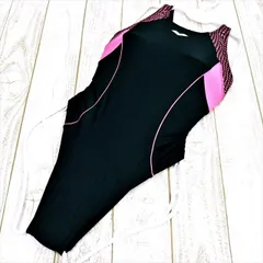 ●SE3E06☆arenaアリーナ競泳水着 Mサイズ 黒ピンク フィルム柄風 *オープンバック 可愛い レディース 練習用水着 フィットネスジムプール ワンピース■